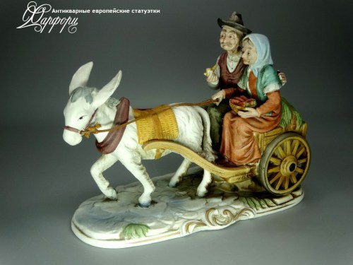 Купить фарфоровую статуэтку Capodimonte Повозка с осликом